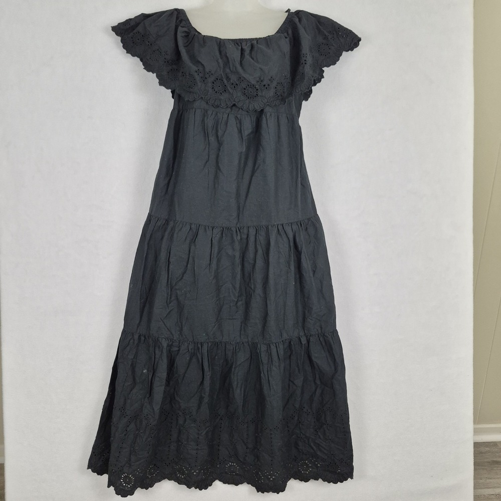 Old Navy Blackjack Eyelet Trim Off Shoulder Senorita Maxi Black Dress Sz Small